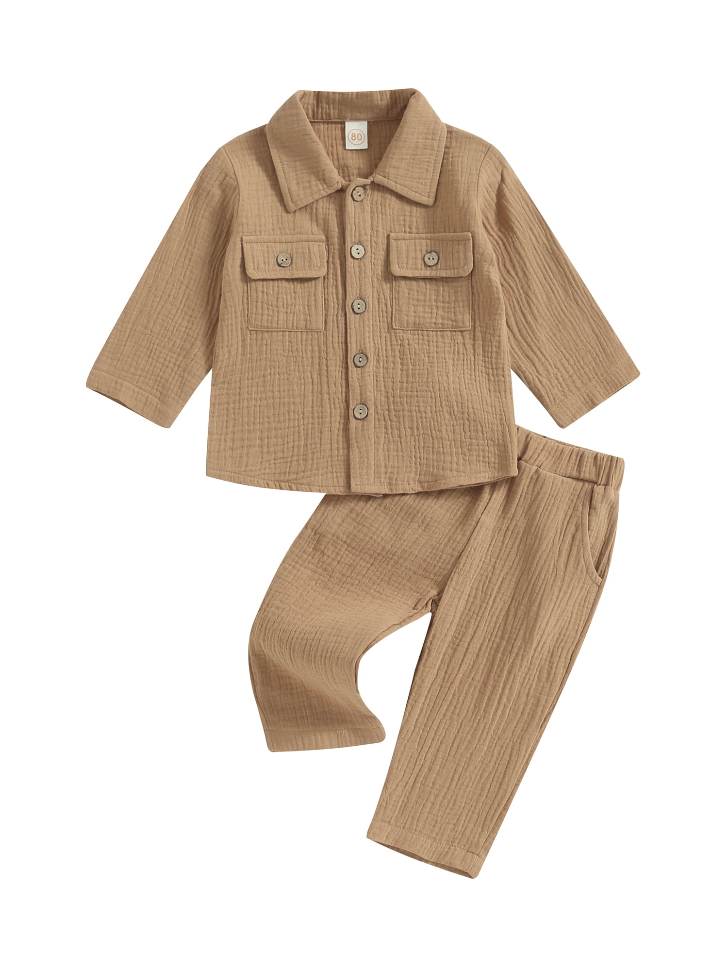 SUNSIOM 2Pcs Baby Boy Fall Outfits Long Sleeve Button Down Lapel Shirt + Pants Set Toddler Clothes