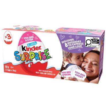 KINDER SURPRISE oeufs en chocolat au lait avec jouets, rose, paquet de 3, 60 g