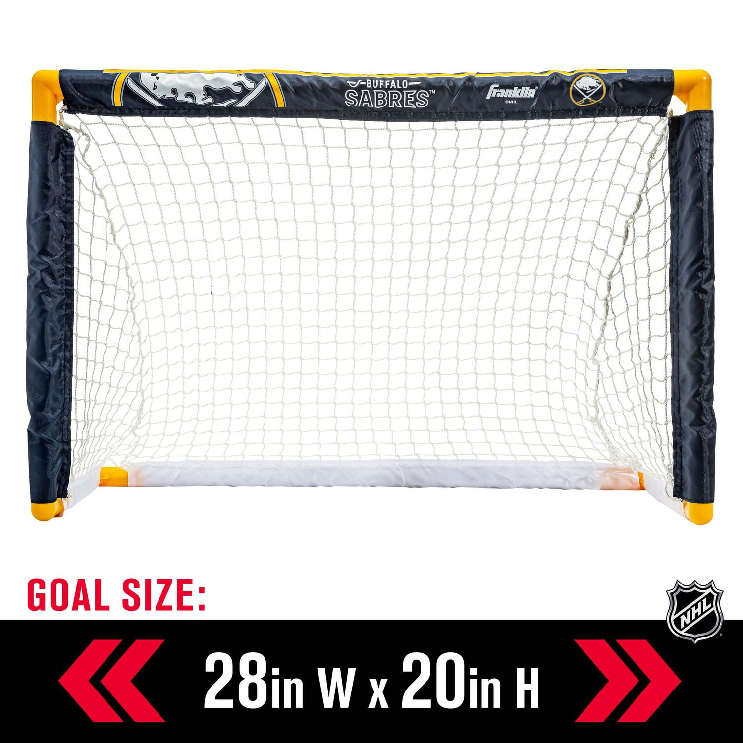 Franklin Sports NHL Sabres Mini Hockey Set - Kids Indoor Knee Hockey Goal, Ball, 2 Mini Hockey Stick Combo Set