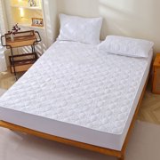 Winter Warm Quilted Fitted Sheet, Xinsrenus Cotton Polyester Fitted Sheet 90x200x30cm Non-Slip Protective Cover, Breathable Bed Mattress Protector for Home Hotel Dorm with Deep Pocket, White