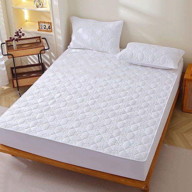 JWshufel Breathable Protective Fitted Sheet for Bed Mattress Non-Slip Winter Warm Polyester Quilted Topper Machine Washable Soft Mattress Cover for Home Hotel Dorm Use