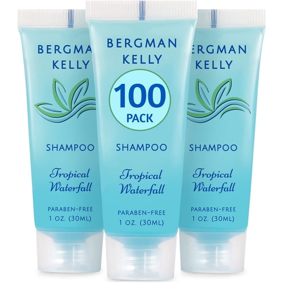 BERGMAN KELLY Travel Size Hotel Shampoo (1 fl oz, 100 PK, Tropical Waterfall), Delight Your Guests with Invigorating and Refreshing Shampoo Hotel Amenities, Mini & Small
