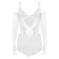 thumbnail image 4 of Aislor Justaucorps de Danse à Paillettes pour Femmes avec Strass, Robe de Danse Jazz Latine à Franges avec Gants Ivoire m, 4 of 7