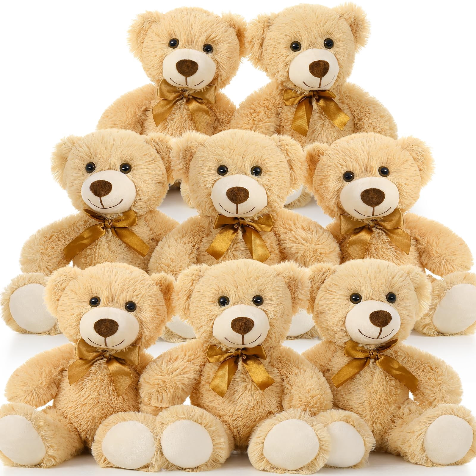 MorisMos 8 Packs Teddy Bears Bulk Stuffed Animals, 14in Small Teddy Bear Plush, Cute Stuffed Bears for Centerpiece Baby Shower Wedding Birthday, Ligh