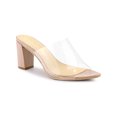 thumbnail image 1 of BLISSFUL STEP Women's Clear Point Toe High Block Heel Mules Slides Sandals Nude 8.5, 1 of 8
