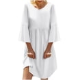 thumbnail image 1 of Meichang Robes en Coton et Lin pour Femmes Grande Taille Col Rond Manches Courtes Mini Robes Unies Décontractées Amples T-Shirts Robes Été Plissées à Taille Fluide Robes Blanches m, 1 of 5