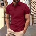thumbnail image 2 of HVOBTTY Mens Summer Soft Versatile Pullover Casual Fashion Solid Color Collared Short Sleeve Loose Breathable Daily Base Layer Tops Wine, M, 2 of 5