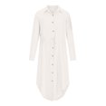 thumbnail image 4 of CHOK Robes d'Été pour Femmes Couleur Unie à Simple Boutonnage Col à Revers Robe Chemise à Cordon Robe en Coton et Lin Bleu Marine m, 4 of 8