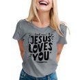 thumbnail image 3 of T-Shirt Tendance pour Femmes, Décontracté, Imprimé, Col Rond, Manches Courtes, pour le Quotidien, Hauts Tendance pour Femmes, 3 of 3
