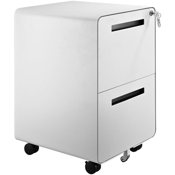 Classeur sur Piédestal en Acier à 2 Tiroirs, Classeur Mobile de 25,4 Po de Profondeur avec Serrure et 5 Roulettes pour Bureau à Domicile, Convient aux Dossiers Suspendus Lettre/légal/A4
