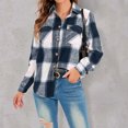 thumbnail image 2 of IROINID Surchemise Courte pour Femmes Col Rabattu à Carreaux Manches Longues Manteau Chemise Sans Capuche Décontracté, Bleu, 2 of 7