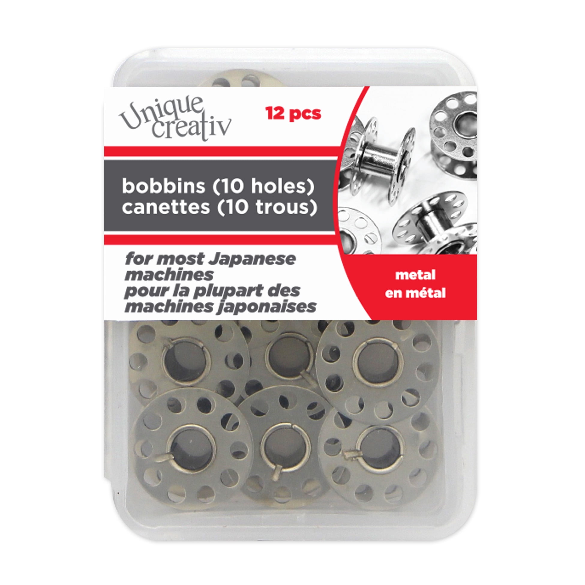 UNIQUE CREATIV 10-Holes Japanese Machine Metal Bobbins, 12 pcs