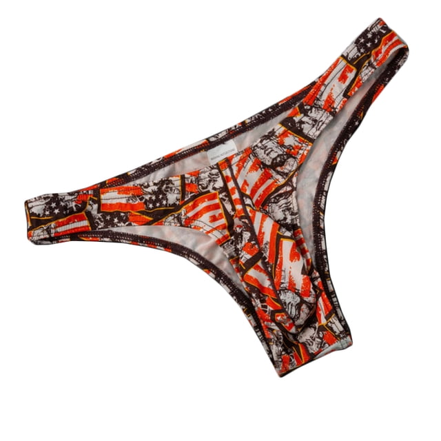 HKEJIAOI Mens Underwear Low Rise Fashion Printed G-String Breathable Cotton Underpants Briefs, Coffee L