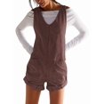 thumbnail image 1 of Women Casual Denim Short Overalls Rolled Cuff Barrel Shorts Jumpsuit Rompers Brown S, 1 of 8
