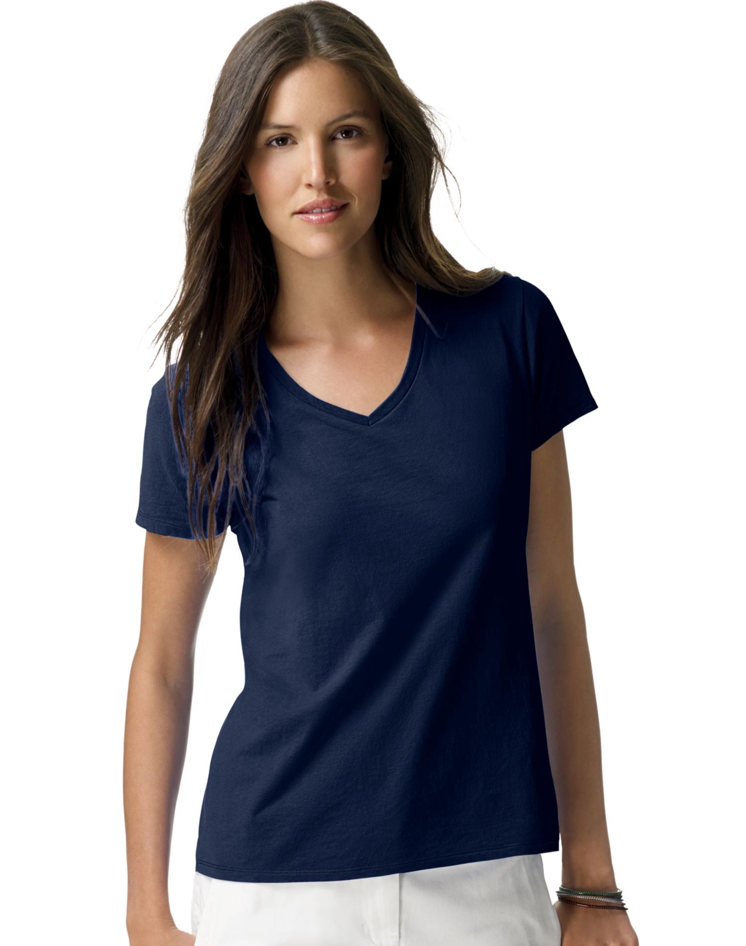 Hanes T-Shirt à Col en V Nano-T pour Femmes, 3TG, Marine