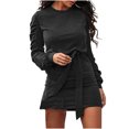 thumbnail image 2 of CEHVOM Mode Femmes Automne Uni Ceinture Manches Longues Translucide Col Rond Mini Robe, 2 of 6