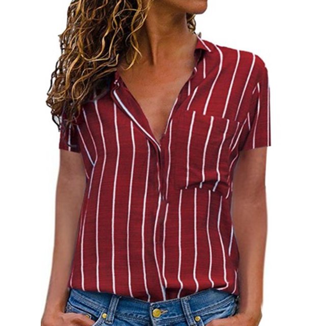 MAWCLOS Chemises pour Femmes Col à Revers Manches Courtes Blouse Boutonnée Tunique d'Affaires Bordeaux TG