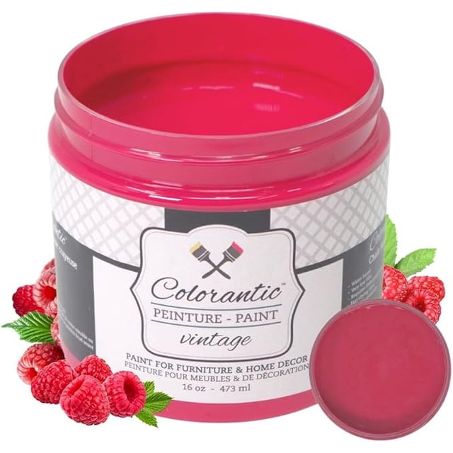 Colorantic / Peinture à la Craie à Base de Framboise pour Meubles Bricolage - Couleur Rouge-Rose - 16 oz