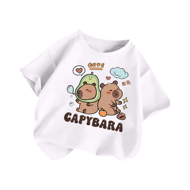 LYHaoo T-Shirt à Manches Courtes Ample et Décontracté pour Filles, Col Rond, Imprimé à Motif d'Animaux de Dessin Animé, T-Shirts à Col Rond Tailles 6-8 Ans