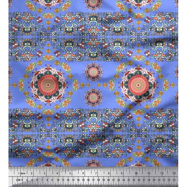 Soimoi Rayon Crepe Fabric Floral Mandala Print Fabric by The Yard 46 Inch Wide