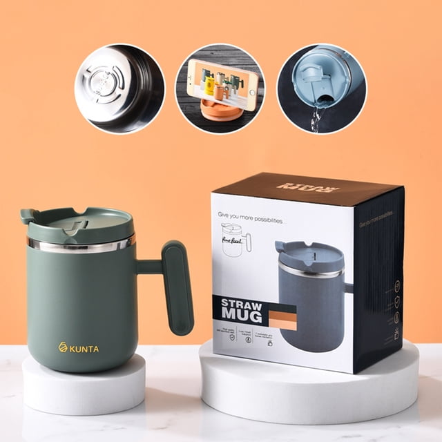 Offre Spéciale! Tasse en Acier Inoxydable avec Couvercle et Poignée 450 ml Tasse Réutilisable à Double Isolation pour la Maison, le Bureau et le Voyage Tasses à Café Tasses pour le Déjeuner