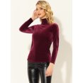 thumbnail image 3 of INSPIRE CHIC Chemise à Manches Longues pour Femme Col Montant en Velours Extensible Col Roulé Blouse Basique Hauts Bourgogne m, 3 of 5
