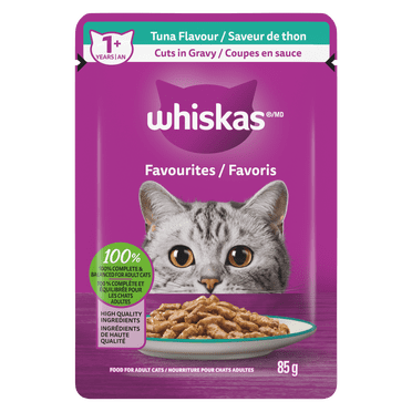 WHISKAS FAVOURITES Adult Wet Cat Food Cuts in Gravy Tuna Flavour 85g Pouch