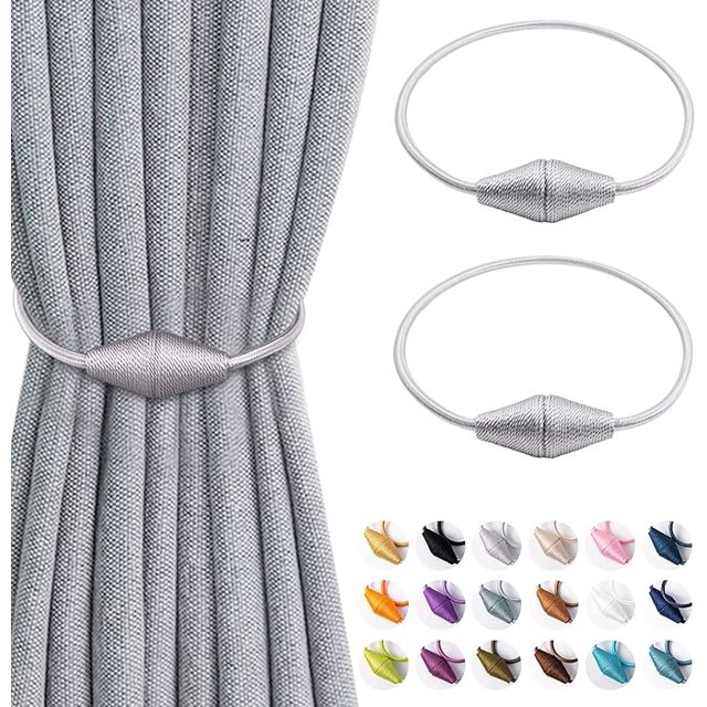 ZYNERY 2 Pcs Magnetic Curtain TieBacks, Curtain Rope Holdbacks Buckles,Window Tie for Home Office Hotel Window Decorative(Grey)
