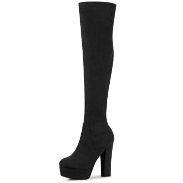 Unique Bargains Bottes Cuissardes à Plateforme à Talon Bloc au-Dessus du Genou pour Femmes Noires (Taille 8,5)