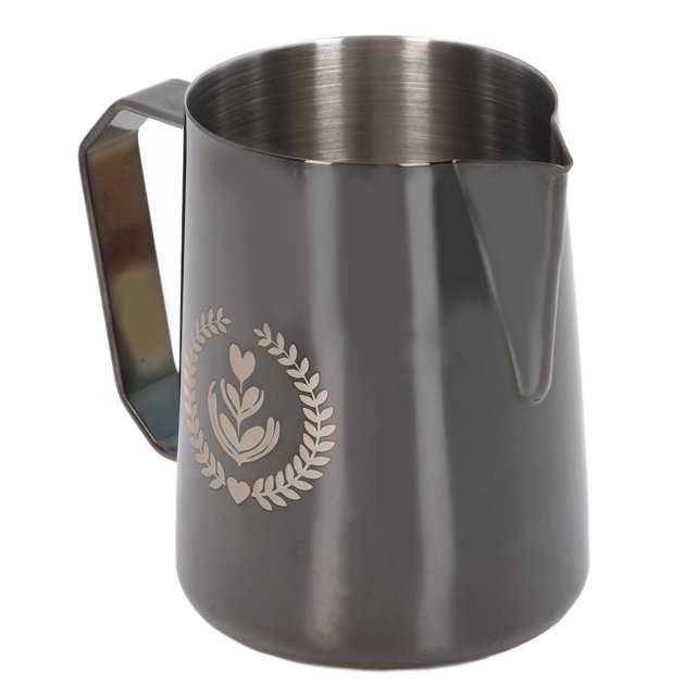 Frother Cup, Wide Application Milk Frothing Pitcher Easy Pouring With Handle For Office Silver Black