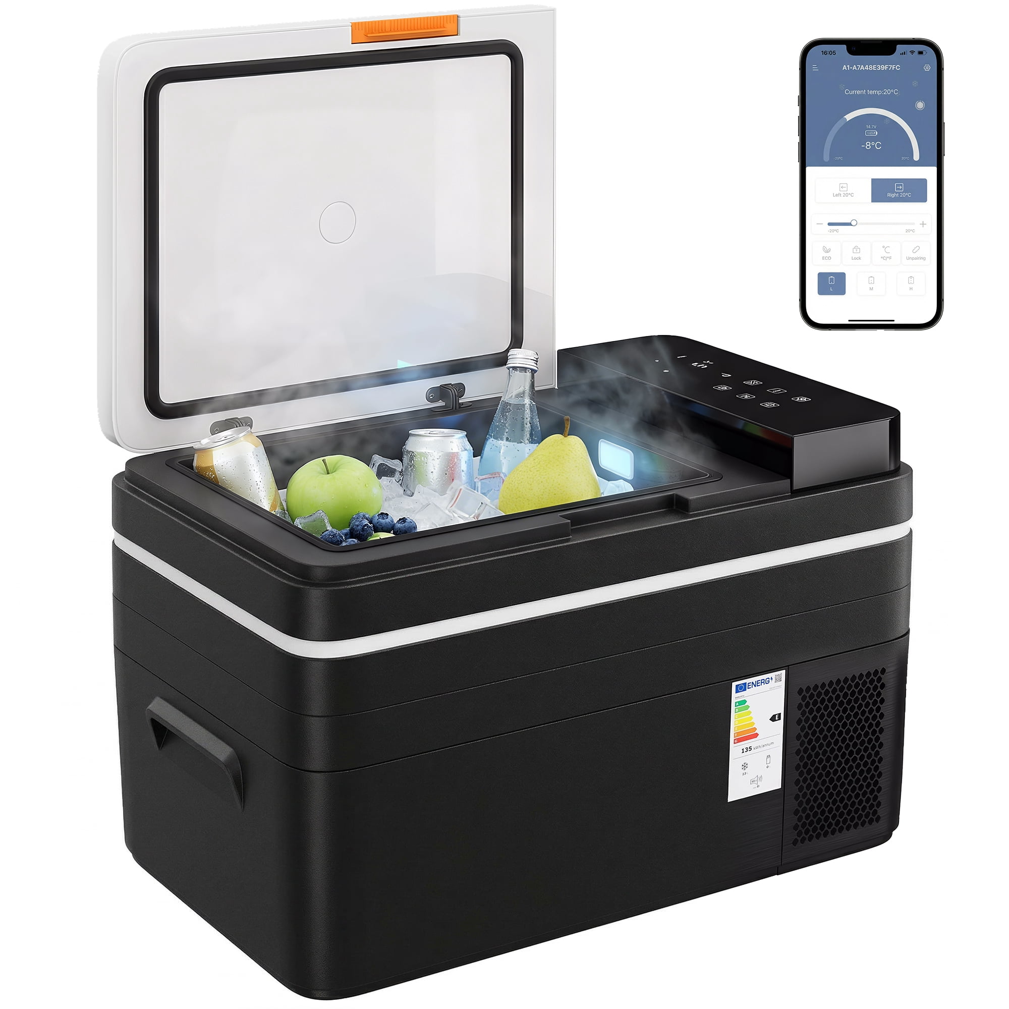 Outsunny 12 Volt Car Refrigerator, 32QT Car Fridge with App Control, Black