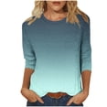 thumbnail image 1 of Cinvoph T-Shirts d'Été Imprimés pour Femmes Manches 3/4 Col Rond Dégradé Hauts Chandail Ample Blouses de Vacances, 1 of 5