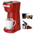 thumbnail image 1 of 2 in 1 Single Serve Coffee Maker for K Cup Pods & Ground Coffee, Mini K Cup Coffee Machine with 6 to 14 oz Brew Sizes, Single Cup Coffee Brewer with One-Press Fast Brewing, Reusable Filters,Red, 1 of 8