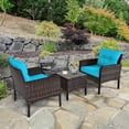 thumbnail image 4 of Patiojoy Ensemble de Conversation en Rotin Osier pour Patio Extérieur 3 Pcs avec Coussins Turquoise, 4 of 8