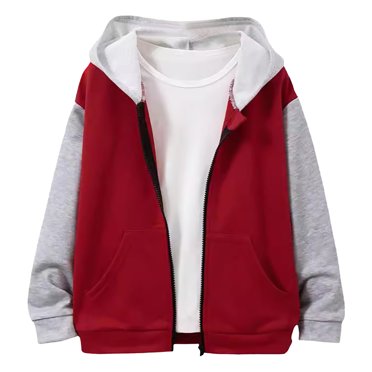 Aocisk Manteau à Capuche à Fermeture à Glissière à Blocs de Couleur à Manches Longues d'Automne et d'Hiver pour Garçons, Veste, Vêtement d'Extérieur pour Enfants et Jeunes, Rouge, 11-12 Ans