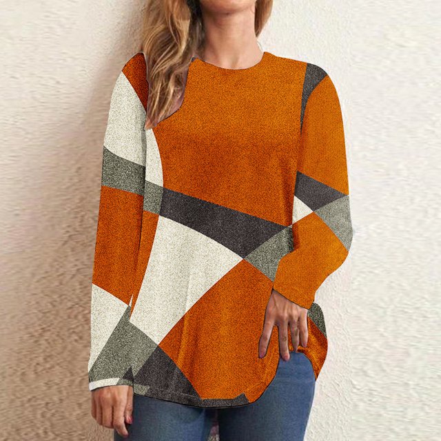 DPTALR T-Shirt/chemise à Manches Longues à Col Rond, Coupe Ample, Décontracté, Imprimé pour Femmes