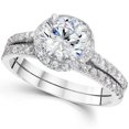 thumbnail image 1 of F/VS 1 1/3ct Round Diamond Halo Engagement Ring Set 14K White Gold Lab Grown, 1 of 2