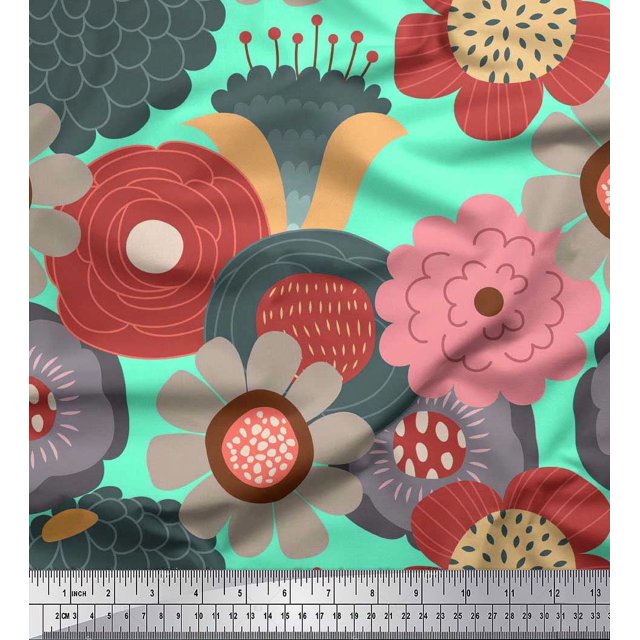 Soimoi Poly Georgette Fabric Flower Artistic Decor Fabric Printed Yard 42 Inch Wide