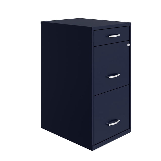 18" Deep 3 Drawer Metal Organizer File Cabinet with Pencil Drawer, Navy