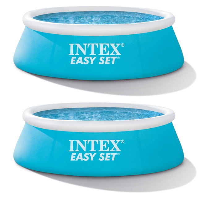 Intex Piscine hors Terre Gonflable Easy Set de 6 Pi x 20 Po, Bleue (Lot de 2). Cet Ensemble Comprend Deux Piscines Gonflables Bleu aqua avec un Diamètre de 6 Pieds et une Hauteur de Mur de 20 Pouces. Conçues pour une Installation Rapide et Facile, les Piscines Offrent un Matériau durable Résistant aux Éléments Extérieurs. l'Anneau Supérieur Se Gonfle, et la Piscine Se Remplit d'Eau pour Contenir jusqu'à 234 gallons Lorsqu'elle Est Remplie à 80 % de Capacité. Aucun Outil n'Est Requis pour l'Assemblage, Ce Qui la Rend Idéale pour