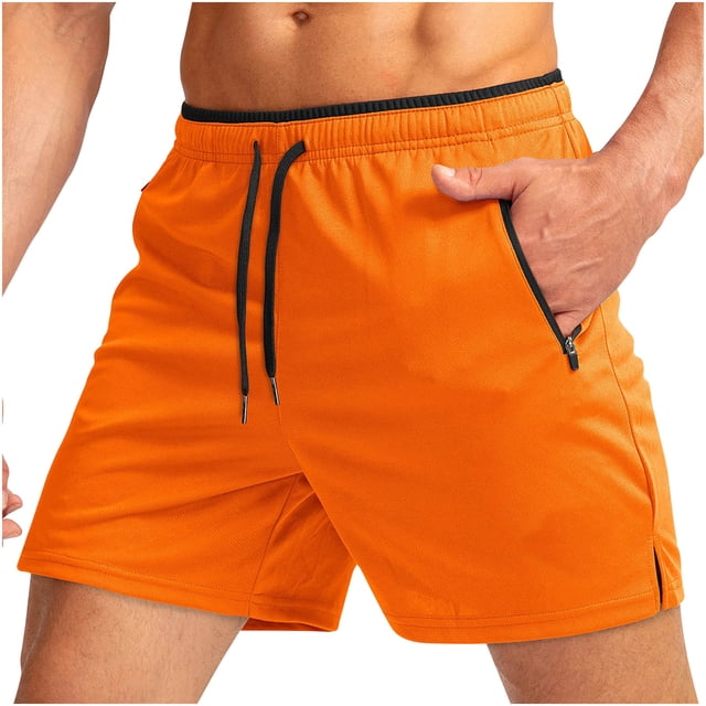 Plebaso Running Shorts for Men Drawstring Workout Athletic Shorts Lightweight Shorts with Zipper Pockets