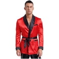 thumbnail image 1 of Miaeowve Men Short Satin Smoking Jacket Robe Lightweight Dinner Jacket Cigar Jacket House Kimono Bathrobe Red L, 1 of 7
