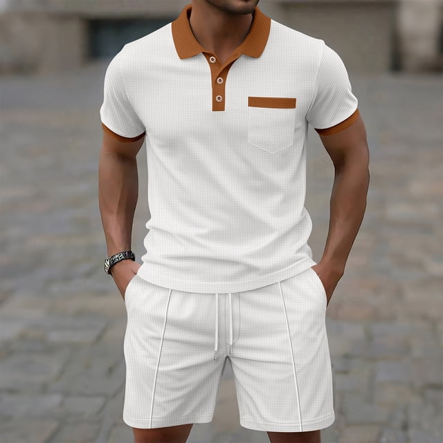 Weiqiqre Men's Short Sets 2 Piece Outfits Button Down Linen Shirts and Short Sets Summer Beach Outfis