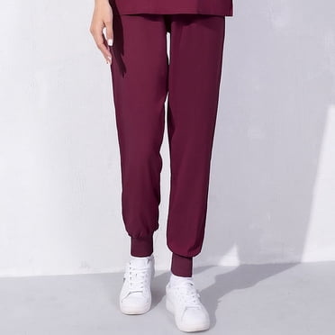Jsaierl Women's Elastic Waist Loose Fit Style Pants Solid Color Beam Feet Pants Stretchy Jogger Trousers Nurse Work Scrub Pants