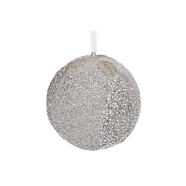 Christmas 10Cm Ornament Arrow Glam - Set of 2 showing a detailed silver spherical ornament with textured bead and sequin embellishments, hanging by a white ribbon on a plain background, suitable for Christmas tree decorations, festive room decor, or gifting during the holiday season.