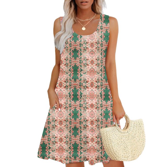 Ovzne Robes pour Femmes Robe d'Été Femmes Décontractée Ample Robe d'Été Imprimée Sans Manches Col en V Ensemble Haut/chemise Grande Taille Robe Maxi Imprimée Liquidation