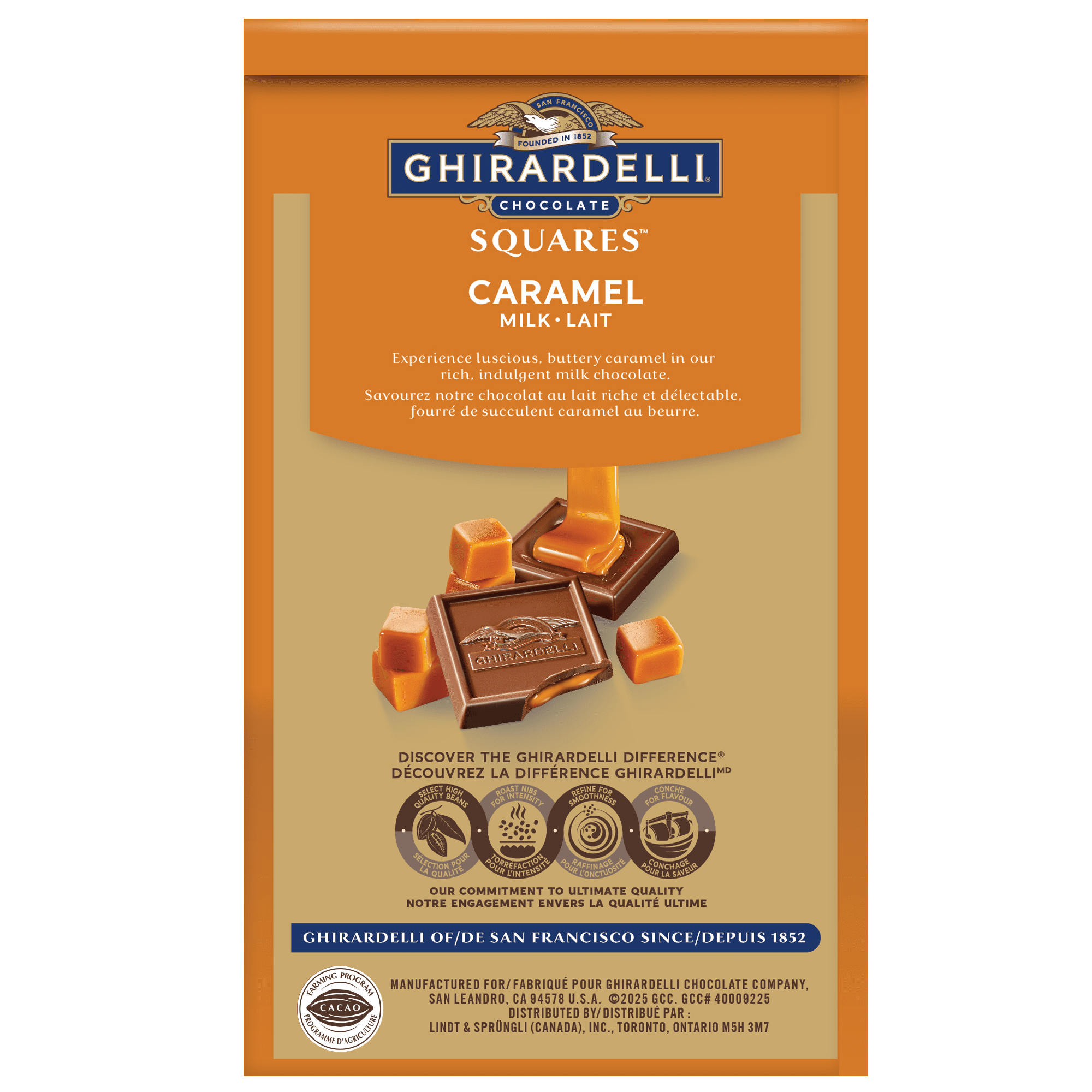 Carrés de chocolat au lait au caramel de GHIRARDELLI – Sachet (151 g)
