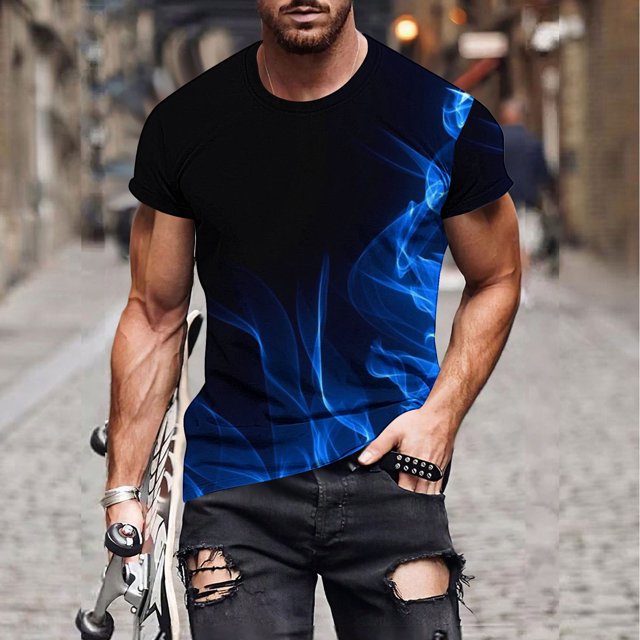 Qertyioot Hommes Imprimer Manches Courtes Col Rond T-shirt Casual Mode Manches Courtes Dégagement