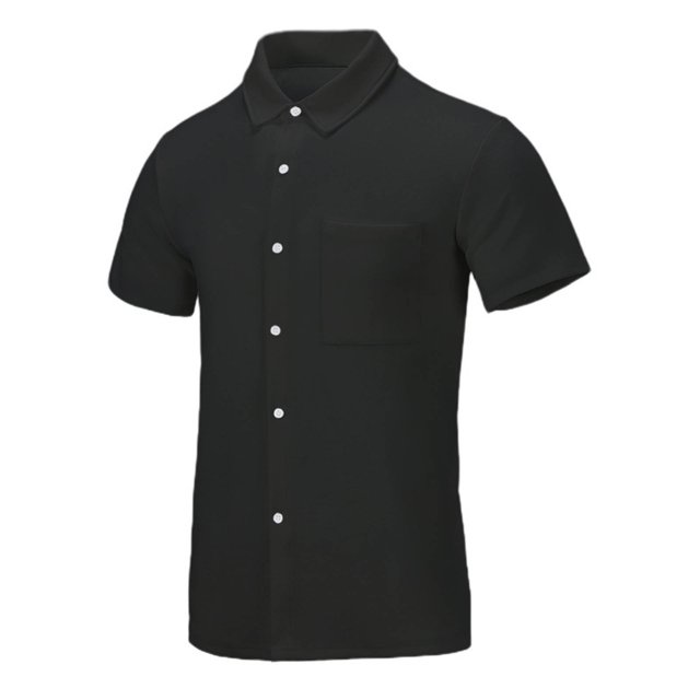 Birdeem Shirts for Men Mens Summer Solid Pocket Button Flip Collar Casual Top