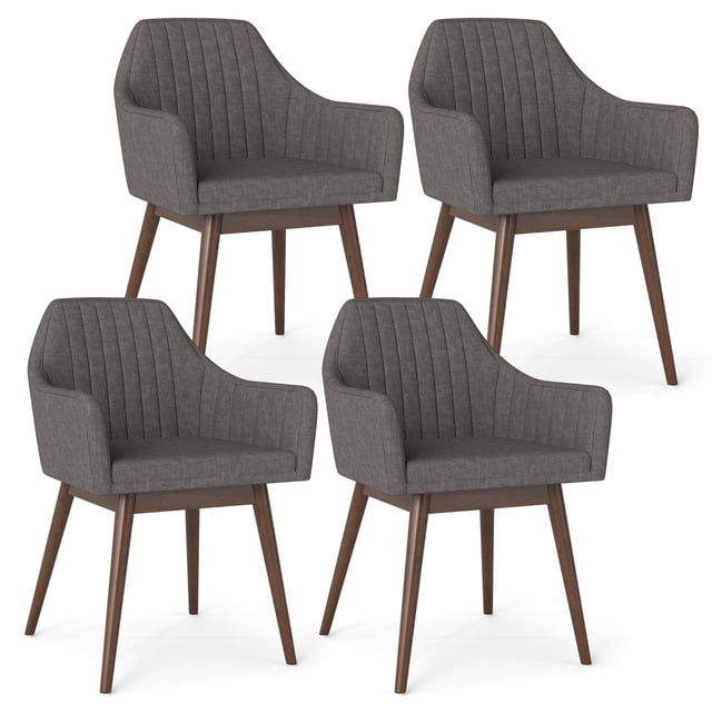 Gymax Set of 4 Dining Chairs Upholstered Kitchen Table Chairs w/ Solid Wood Legs Gray